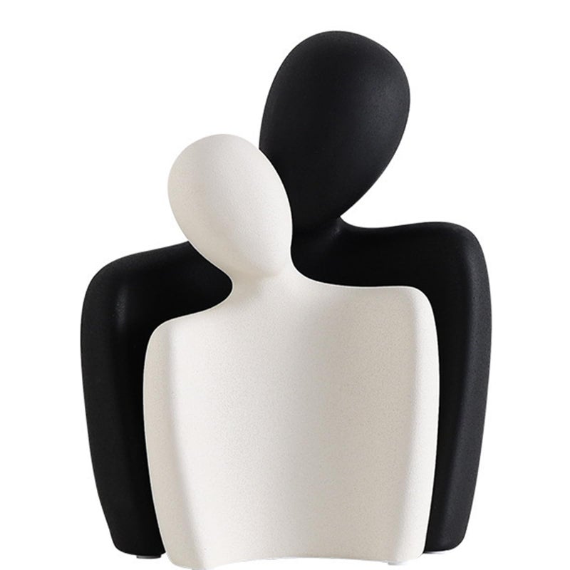 Kityemo Modern Ceramic Couple Sculpture  Abstract Love Statue Ornament Figurine for Home Decor in Living Room Bedroom or Office  Unique Couple Gift  White and Black Design