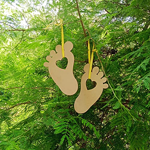 Purpledip Wooden Laser Cut Wall Hanging Set: Baby Feet, Unfinished (12384) - Image 4