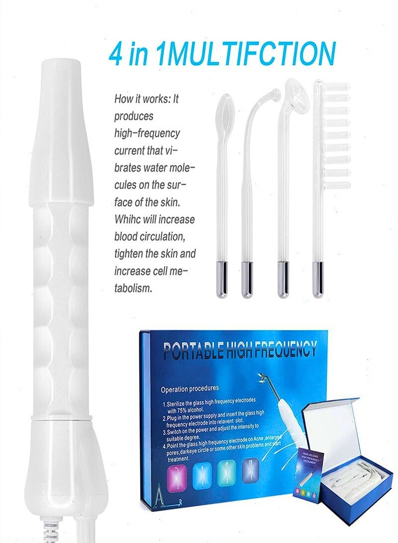 جهاز عناية بالبشرة عالي التردد 4 في 1 محمول مع علاج بالضوء الأحمر، جهاز العناية بالوجه المحمول لعلاج حب الشباب والتجاعيد ومكافحة الشيخوخة، مع 4 أقطاب زجاجية، للاستخدام المنزلي الاحترافي - Image 1