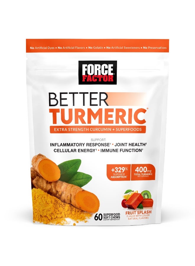 Force Factor Better Turmeric®, Curcumin + Superfoods, Fruit Splash, 60 Soft Chews - Image 1