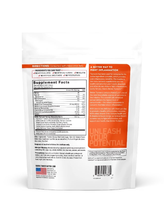 Force Factor Better Turmeric®, Curcumin + Superfoods, Fruit Splash, 60 Soft Chews - Image 2