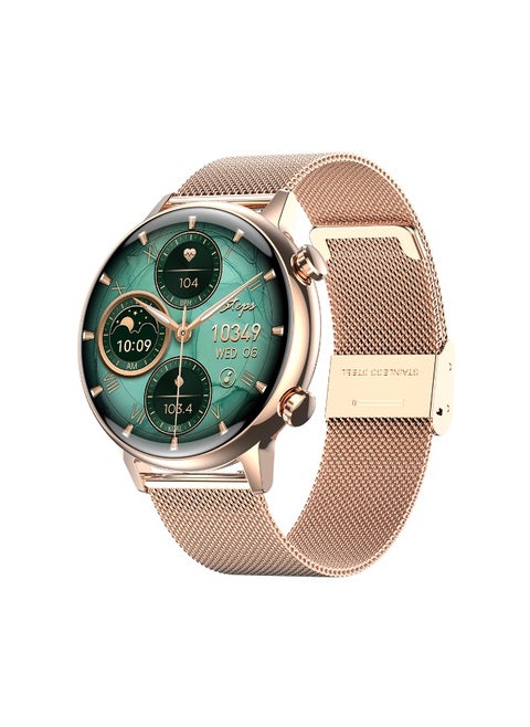 1.1'' AMOLED Smart Watch for Women, IP68 Waterproof Heart Rate Monitor Oxygen Tracking, Comes with a Gold Metal Strap and a Pink Silicone Strap