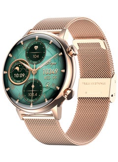 ibsun 1.1'' AMOLED Smart Watch, Blood Pressure Watches for Women, IP68 Waterproof Heart Rate Monitor Blood Oxygen Tracking, Comes with a Gold Metal Strap and a Pink Silicone Strap  - Image 1