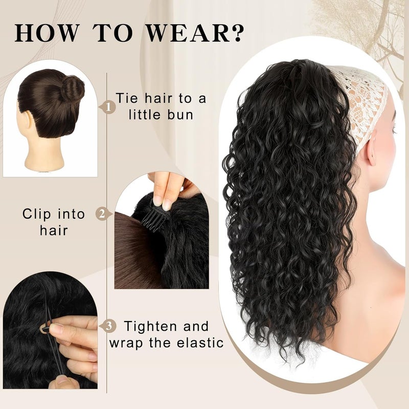HZYH 18-Inch Curly Drawstring Ponytail Extension, Natural Black Curly Clip-in  Hairpiece - Image 4