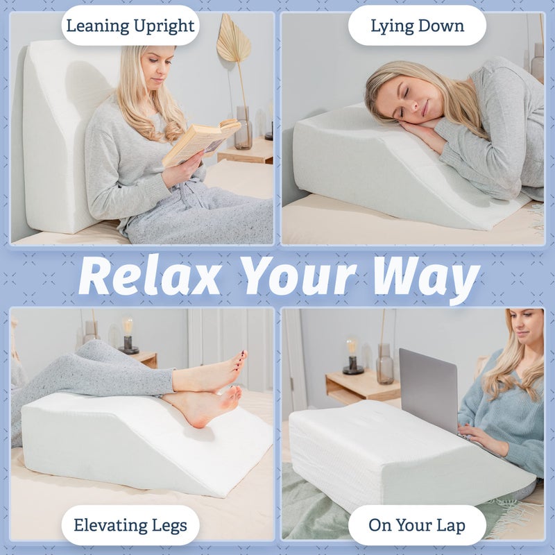 Abco Tech 8in Leg Elevation Pillow with Memory Foam Top - Elevating Leg Rest to Reduce Swelling, Back, Hip, and Knee Pain - Leg Support Pillow to Elevate Feet While Sleeping, Reading - Washable Cover - Image 5