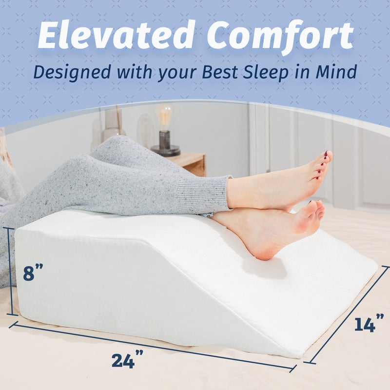 Abco Tech 8in Leg Elevation Pillow with Memory Foam Top - Elevating Leg Rest to Reduce Swelling, Back, Hip, and Knee Pain - Leg Support Pillow to Elevate Feet While Sleeping, Reading - Washable Cover - Image 2