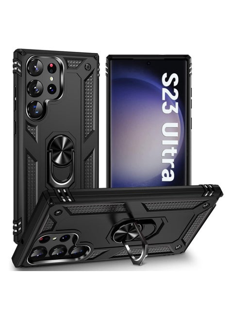 حافظة S23 Ultra، حافظة S23 Ultra 5g (إصدار 2023) حافظة Galaxy S23 Ultra، مع واقي درع حلقي مغناطيسي يدور 360 درجة، حافظة لهاتف Samsung S23 Ultra أسود