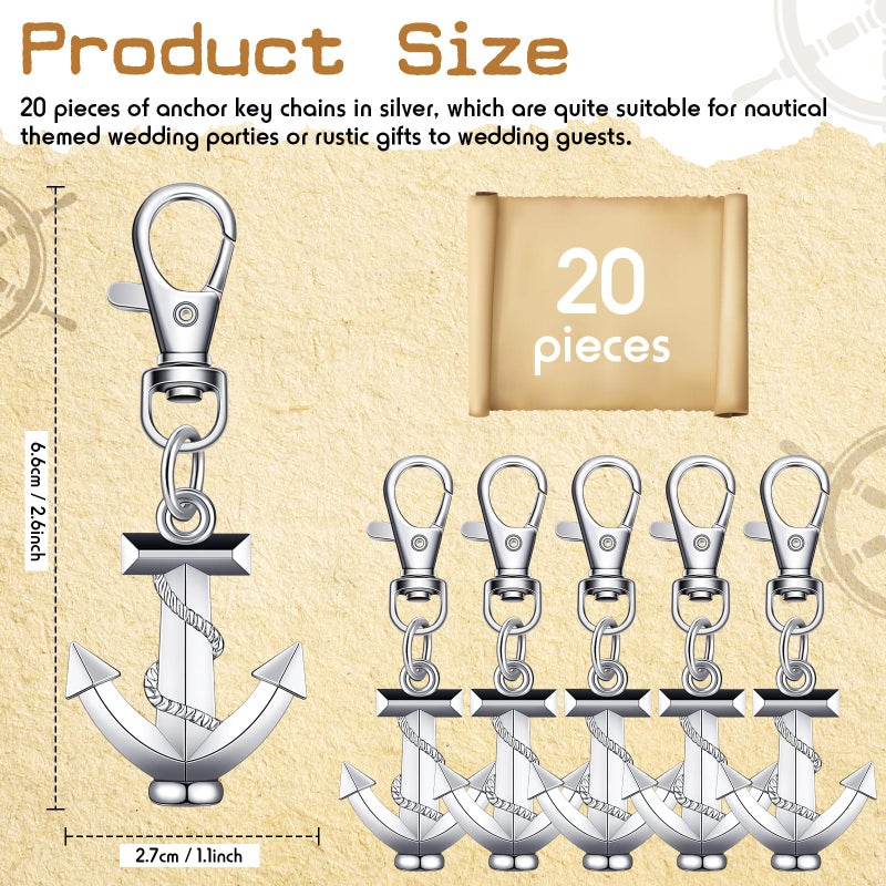 Yinkin Silver Anchor Keychain Ocean Themed Keychain Wedding Favors for Guests Nautical Party Favors Souvenirs Gifts(30 Pcs) - Image 2