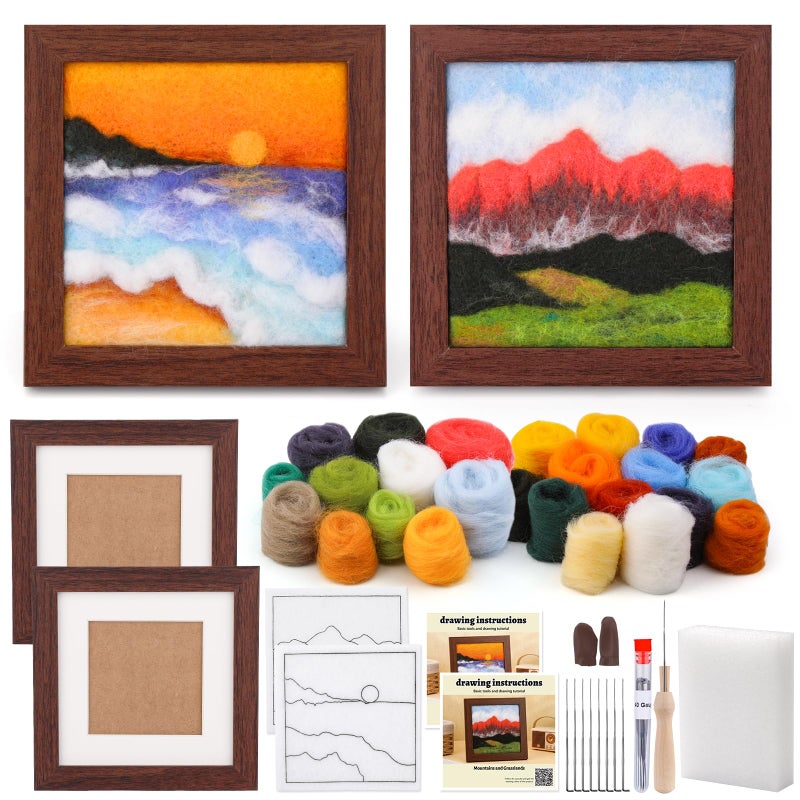 QMNNMA Needle Felting Kits for Beginners, Needle Felt Painting Kit, Wool Felting Kit with Picture Frame, Foam Pad, Felt Cloth, and Instructions, Used for Home Decoration, Art Craft - Image 1