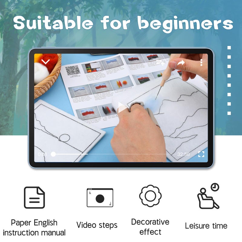 QMNNMA Needle Felting Kits for Beginners, Needle Felt Painting Kit, Wool Felting Kit with Picture Frame, Foam Pad, Felt Cloth, and Instructions, Used for Home Decoration, Art Craft - Image 4