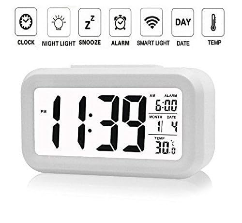 ZAEGO Alarm Clock Digital Table Clock with Automatic Sensor Date Temperature Office Clock with Night Light SensorPlastic Heavy Sleepers Alarm Clock for Students - Image 4