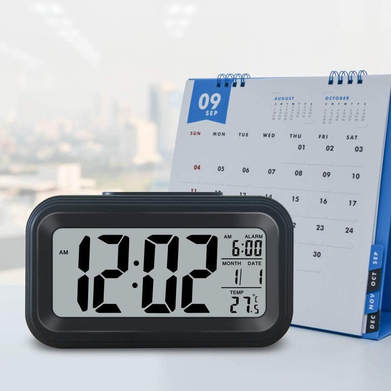 ZAEGO Alarm Clock Digital Table Clock with Automatic Sensor Date Temperature Office Clock with Night Light SensorPlastic Heavy Sleepers Alarm Clock for Students - Image 5