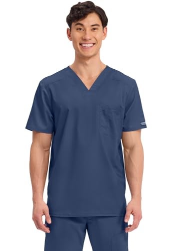 Cherokee Scrub for Men's Tuckable V-Neck Top with 1 Chest Pocket, Pen Slot, Ultra Soft, Durable, 2-Way Stretch Fabric - WW690, S, Navy - Image 1
