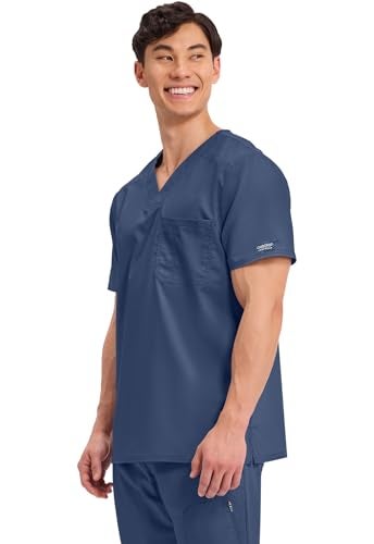 Cherokee Scrub for Men's Tuckable V-Neck Top with 1 Chest Pocket, Pen Slot, Ultra Soft, Durable, 2-Way Stretch Fabric - WW690, S, Navy - Image 3
