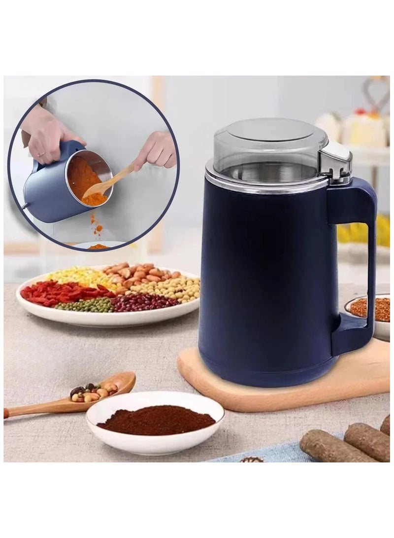 مطحنة قهوة كهربائية من الاستلس المتين و مطحنة حبوب البن المحمولة، 200 واط عالية الطاقة وتقطيع الطعام،  ماكينة طحن القهوة فائقة النعومة موتور من الفولاذ المقاوم للصدا متعددة الاستخدامات تستخدم أيضًا كمطحنة صغيرة في المطبخ لطحن التوابل المجففة والمكسرات والأعشاب وما إلى ذلك مزودة بغطاء شفاف ومفتاح امان - Image 2