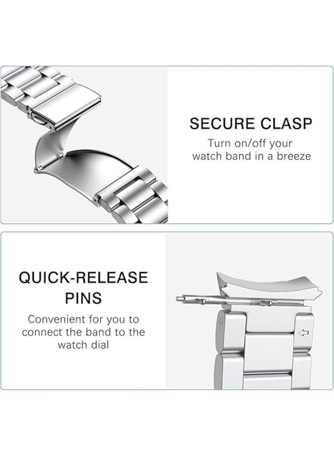 Silver Stainless Steel Metal Band for Samsung Galaxy Watch 7FE/6/5/4 (40mm/44mm), Galaxy Watch 5 Pro (45mm), Galaxy Watch 6 Classic (43mm/47mm), and Galaxy Watch 4 Classic (42mm/46mm) - No Gap Design - Image 4