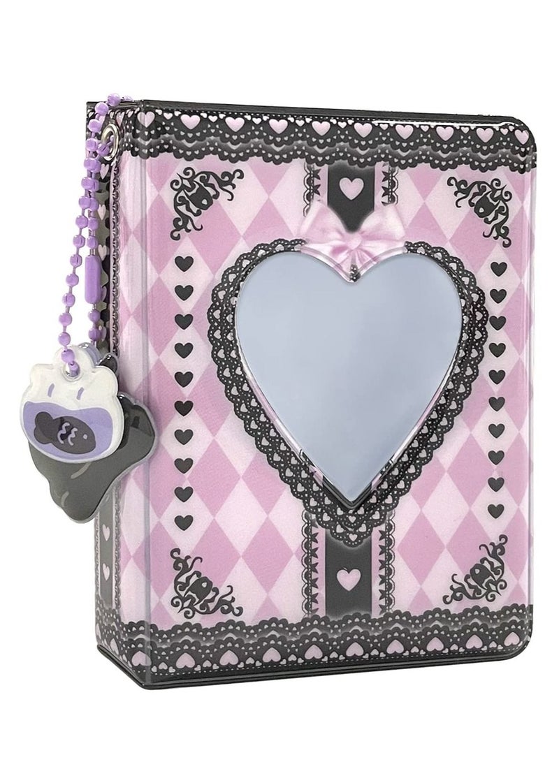Captaintech 3 Inch Photocard Binder Kpop Holder Book Mini Photo Album Small Card Love Heart Hollow ID with Pendant 40 Pockets, Black Lace - Image 1