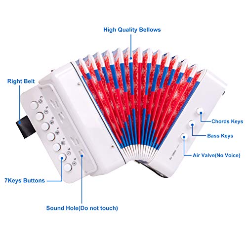Horse Kids Accordion, 10 Keys Button Control Kid Accordions Musical Instruments for Child Children Toddlers Beginners Accordian Lightweight 7 key 3 Bass Mini Acordeón Toy Acordeones Para Miños White - Image 3