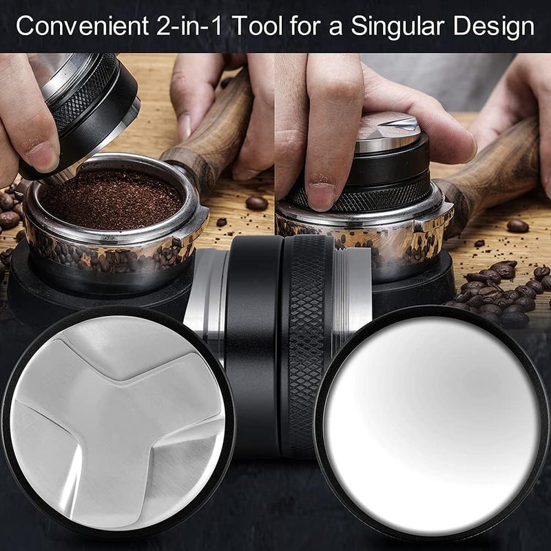 SANTOW Coffee Distributor and Palm Tamper Black, Dual Head Coffee Leveler Fits Espresso Portafilter, Adjustable Depth, Professional Espresso Hand Tampers (58mm) - Image 2