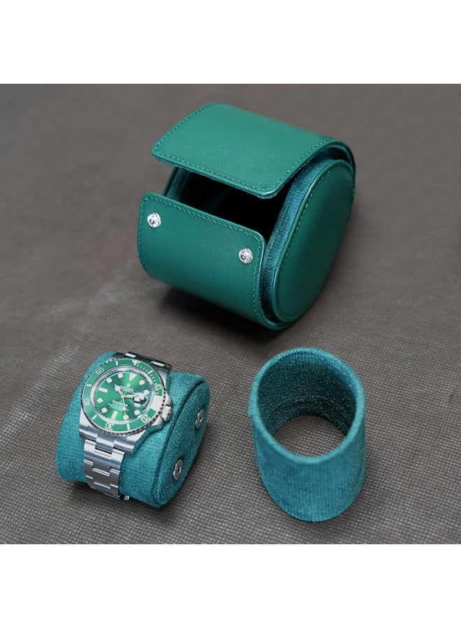 Watch Travel Case – Real Leather Single Watch Roll Box for Men & Women – Velvet Interior Watch Storage Organizer – Secure Portable Holder & Gift Box (Green) - Image 3