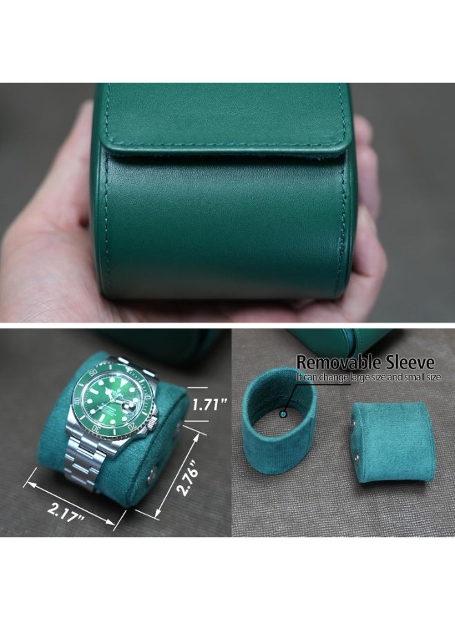 Watch Travel Case – Real Leather Single Watch Roll Box for Men & Women – Velvet Interior Watch Storage Organizer – Secure Portable Holder & Gift Box (Green) - Image 4
