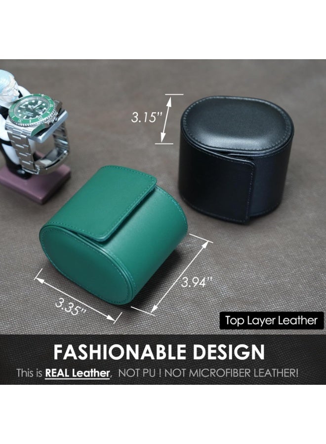 Watch Travel Case – Real Leather Single Watch Roll Box for Men & Women – Velvet Interior Watch Storage Organizer – Secure Portable Holder & Gift Box (Green) - Image 2