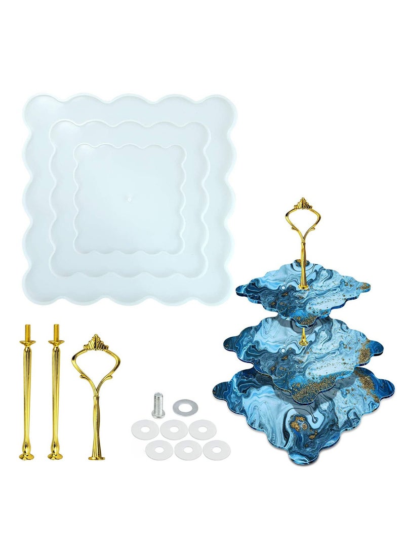 XiuWoo - 3 Tier Cupcake Stands Resin Molds/Cake Platter Display Plate Geode Resin Silicone Casting Mold with Hardware Fittings - Image 1