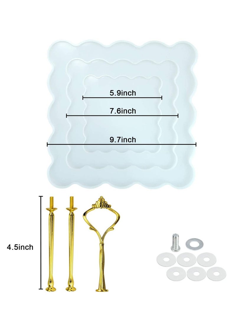 XiuWoo - 3 Tier Cupcake Stands Resin Molds/Cake Platter Display Plate Geode Resin Silicone Casting Mold with Hardware Fittings - Image 1