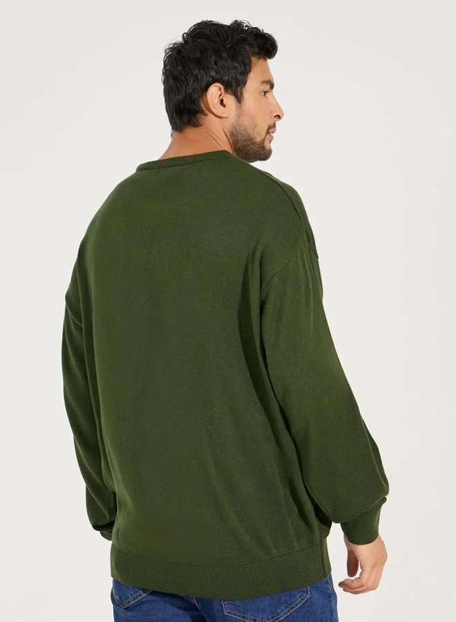 Styli Relaxed Fit Crew Neck Sweater with Dropped Shoulder
