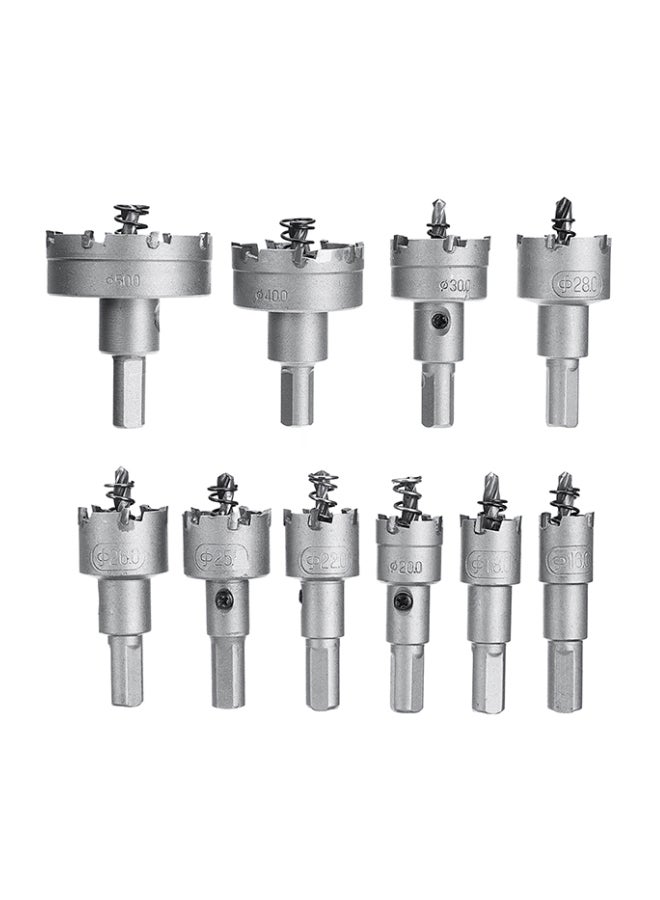 NIBEMINENT 10-Piece Alloy Carbide Tipped Hole Saw Drill Bit Set Silver 0.881kg - Image 1