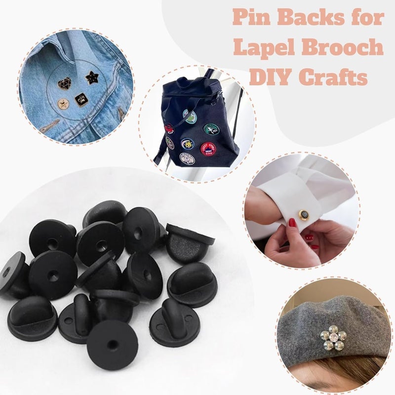 KASBEE Rubber Pin Backs, 100PCS Lapel Pin Backs, Pin Safety Backs for Brooch Tie Hat Badge Insignia, Black - Image 2