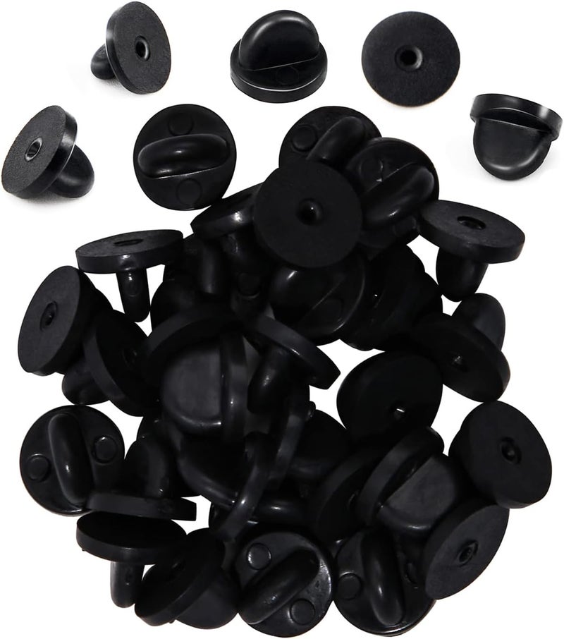KASBEE Rubber Pin Backs, 100PCS Lapel Pin Backs, Pin Safety Backs for Brooch Tie Hat Badge Insignia, Black - Image 1