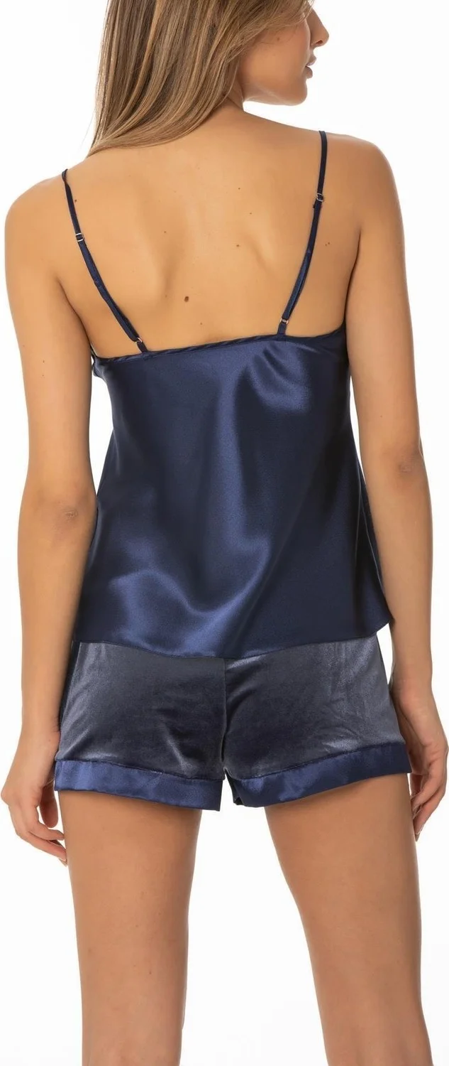 pierre cardin 440 Women's Velvet Satin Pajama Shorts Set - Navy Blue