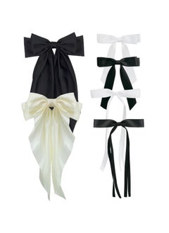 Deoot 6 Pcs Hair Bows Cute Hair Clips For Women Girls Tassel Ribbon Bowknot Hair Clips Black White Hair Bows Hair Accessories For Women Girls  - Image 1