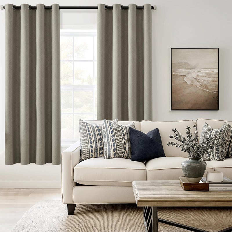 ChrisDowa Linen Textured 100% Blackout Curtains 72 inches Length  2 Panels Set Thermal Insulated Linen Curtains for Living Room  Privacy Grommet Window Curtains (Sand  52 x 72 Inch) - Image 4