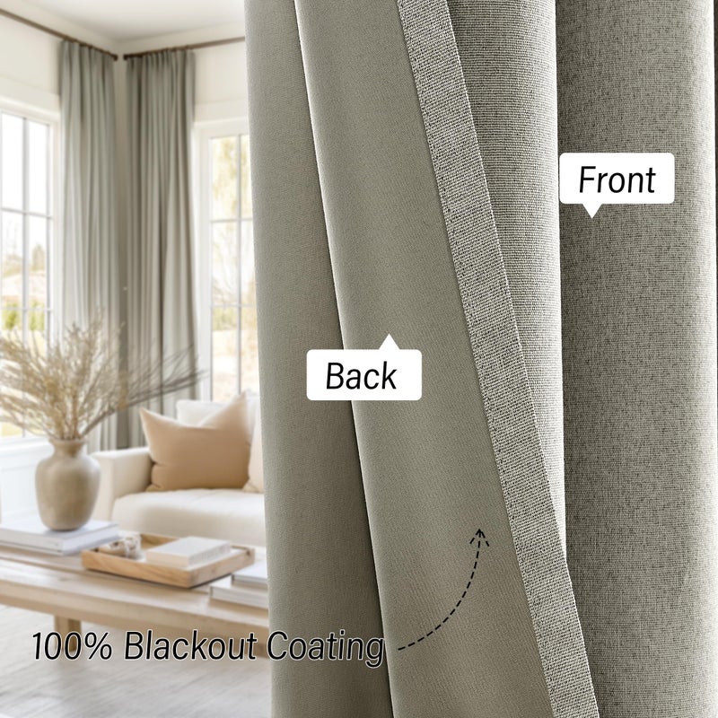 ChrisDowa Linen Textured 100% Blackout Curtains 72 inches Length  2 Panels Set Thermal Insulated Linen Curtains for Living Room  Privacy Grommet Window Curtains (Sand  52 x 72 Inch) - Image 2