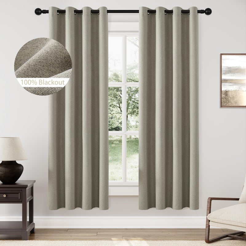 ChrisDowa Linen Textured 100% Blackout Curtains 72 inches Length  2 Panels Set Thermal Insulated Linen Curtains for Living Room  Privacy Grommet Window Curtains (Sand  52 x 72 Inch) - Image 1