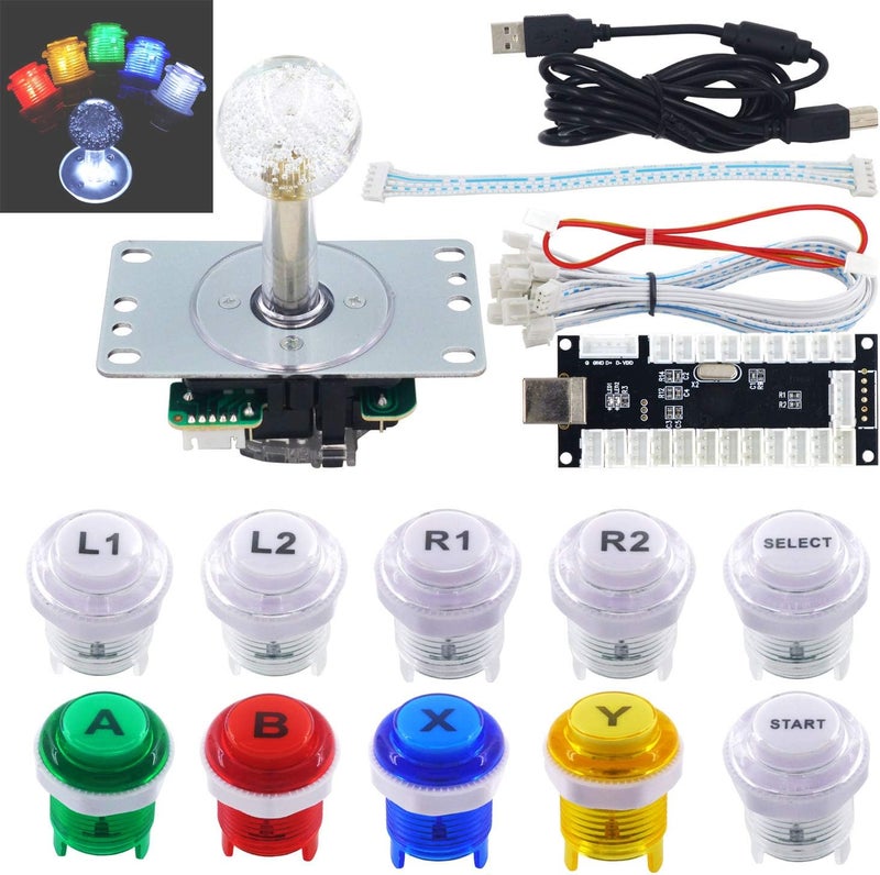 طقم DIY لمبة LED لألعاب الأركيد ، مفتاح ميكانيكي للوحة المفاتيح، زر أركيد LED، عصا تحكم، مشفر USB بدون تأخير لأجهزة الكمبيوتر وأنظمة MAME وRetropie وJamma. - Image 1