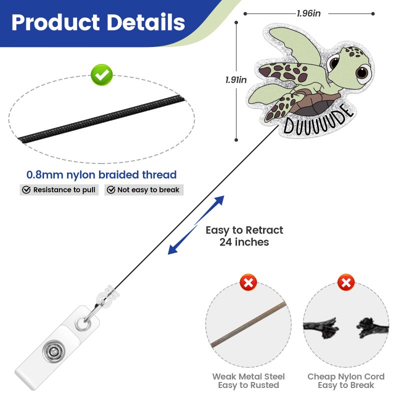 Frmingzhao Funny Turtle Badge Reel, Cute ID Badge Holder Retractable Clip, Pediatric Badge Reel, Nurse Nursing Badge Reels, Nursing Student, RN LPN CNA MA Medical Worker Nurse Accessories for Work - Image 2