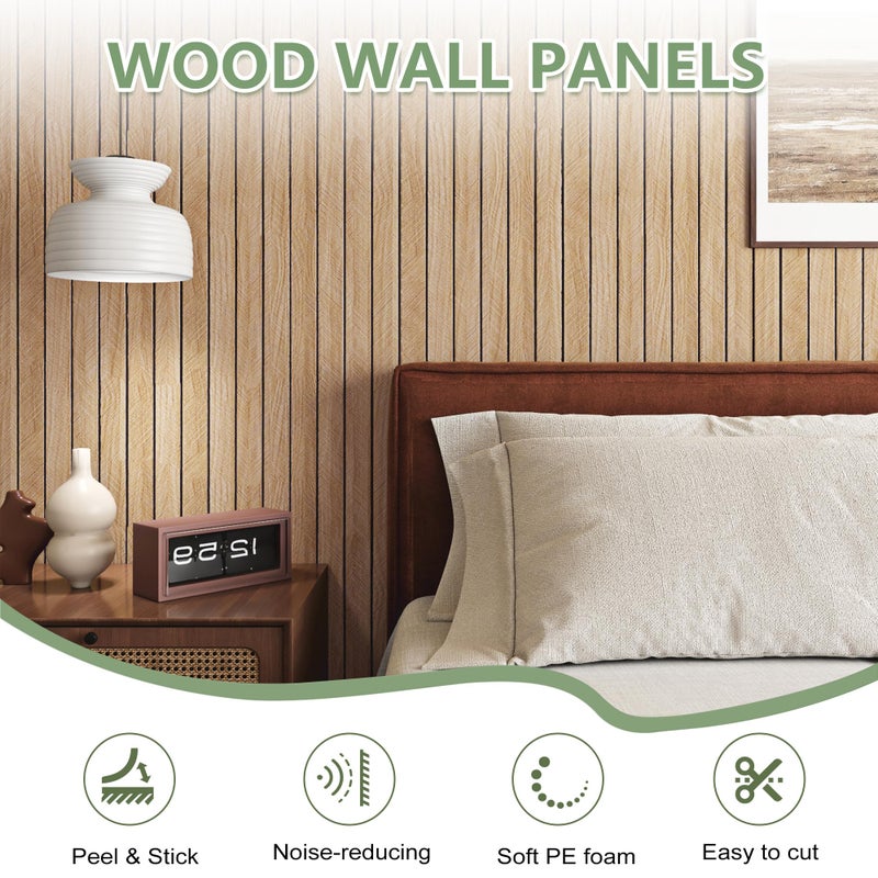 ReWallpaper Self Adhesive Wood Panels for Wall Peel and Stick Light Oak Faux Wood Slat Wall Panel Waterproof Sound Proof Foam Panels for Bedroom Bathroom Living Room Door DIY Home Decor 12in x 10ft - Image 2