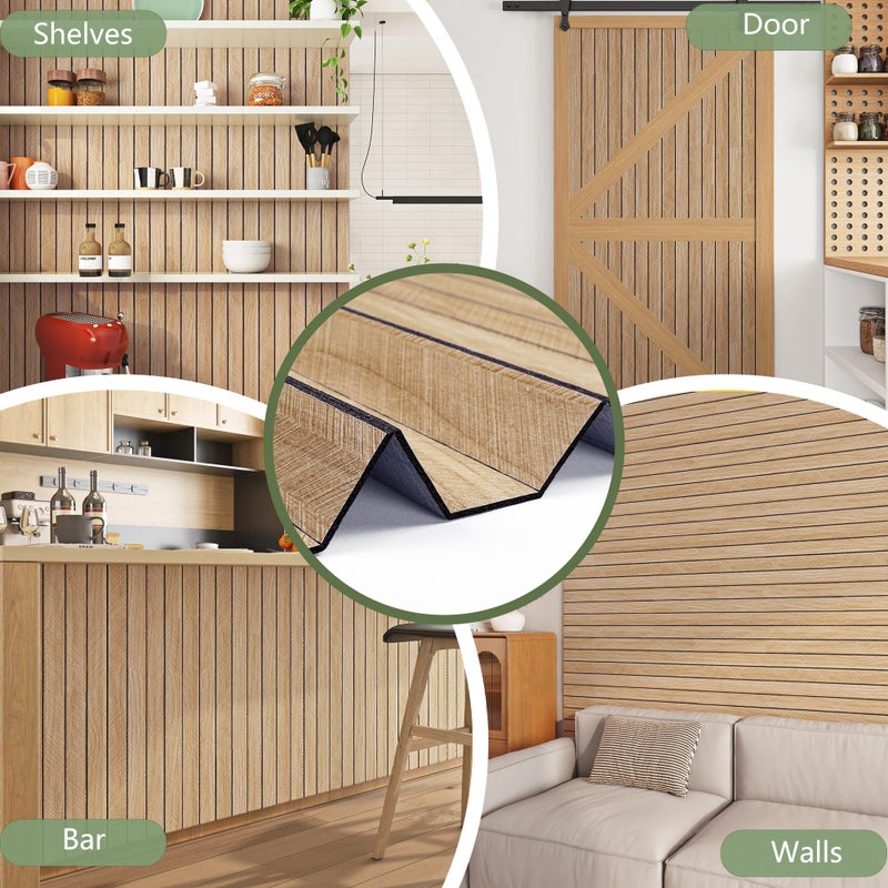 ReWallpaper Self Adhesive Wood Panels for Wall Peel and Stick Light Oak Faux Wood Slat Wall Panel Waterproof Sound Proof Foam Panels for Bedroom Bathroom Living Room Door DIY Home Decor 12in x 10ft - Image 3