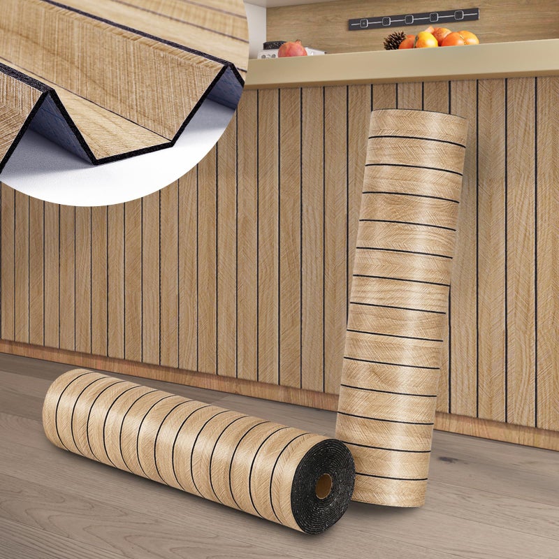 ReWallpaper Self Adhesive Wood Panels for Wall Peel and Stick Light Oak Faux Wood Slat Wall Panel Waterproof Sound Proof Foam Panels for Bedroom Bathroom Living Room Door DIY Home Decor 12in x 10ft - Image 1