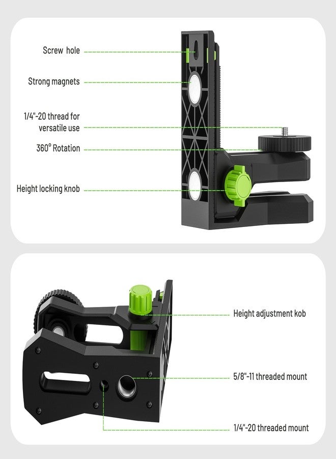 Huepar Fine-tuning Bracket for Line and Point Laser Levels, 1/4"-20 Male Thread L-Shape Magnetic Pivoting Base with 1/4"-20 and 5/8"-11 Female Threaded Mounts on Bottom for Wall & Ceiling Mount - PV12 - Image 3
