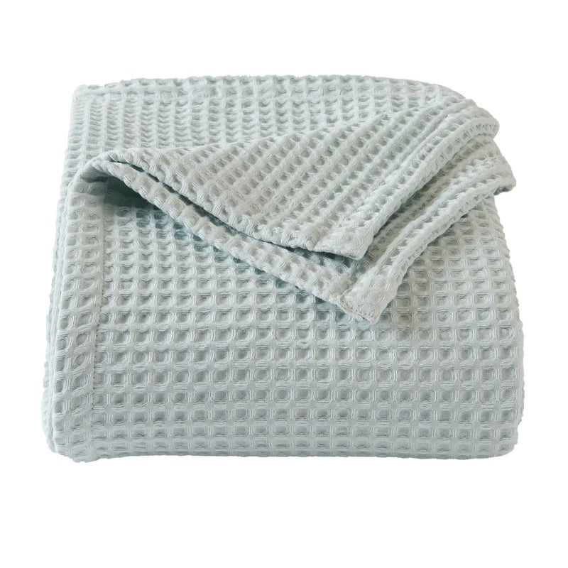 100 Cotton Waffle Weave Bed Blanket  Soft Breathable and Lightweight Blanket for AllSeason  Perfect for Layering  Brielle Collection King ICY Blue