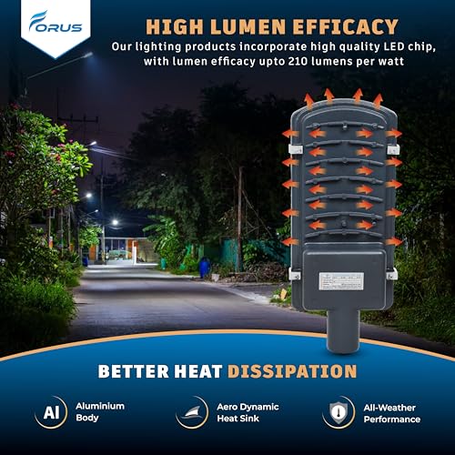 Forus LED Street Light 50W Waterproof IP66, 5 Years Warranty, Cool White 50 Watt LED Street Light Outdoor, High Power Street Lights for Road, Garden, Parking & Security Use - 1 Pc - Image 3