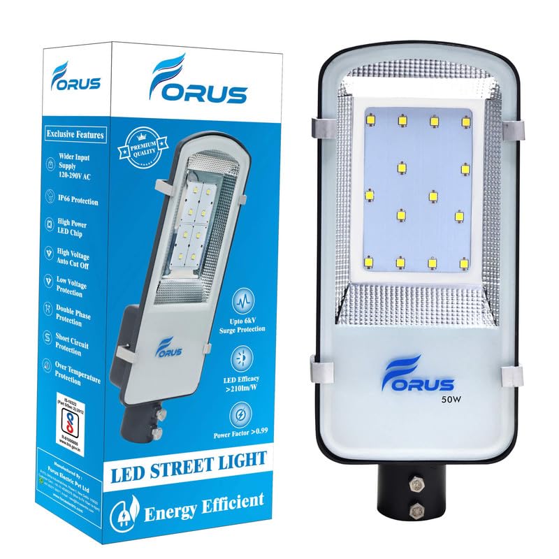 Forus LED Street Light 50W Waterproof IP66, 5 Years Warranty, Cool White 50 Watt LED Street Light Outdoor, High Power Street Lights for Road, Garden, Parking & Security Use - 1 Pc - Image 1