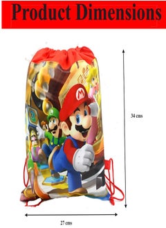 JOLLITY LLC Drawstring Bag for Boys/Girls Travel Storage Package Cartoon School Backpack Children Kids Birthday Party Favors Bags 12 pcs (Mario)  - Image 2
