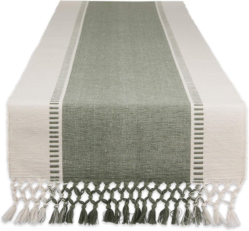 DII Dobby Stripe Woven Table Runner, 13x72 (13x77.5, Fringe Included), Artichoke - Image 1