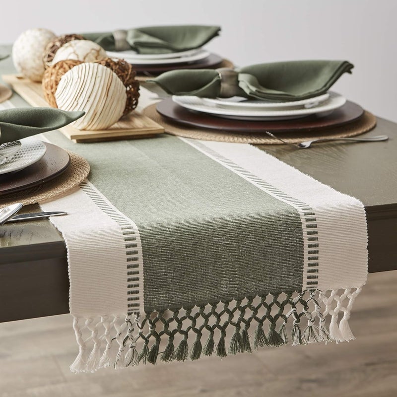 DII Dobby Stripe Woven Table Runner, 13x72 (13x77.5, Fringe Included), Artichoke - Image 4