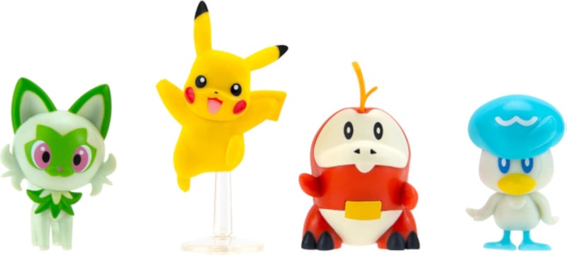 Pokemon Paldea Battle Figure 4 Pack - Features 2-Inch Pikachu, Fuecoco, Sprigatito, and Quaxly Battle Figures